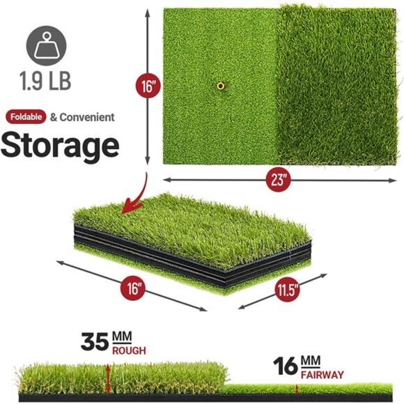 SAPLIZE Foldable Heavy-Duty Golf Hitting Mat, Practice Mat with 10mm EVA Rubber - Picture 5 of 7